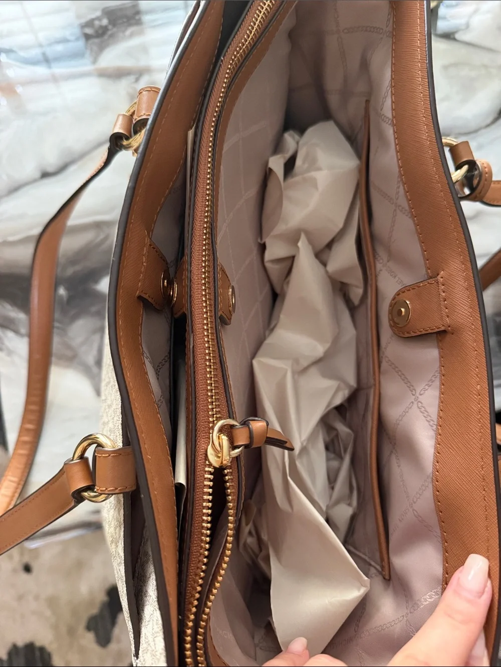 Michael Kors Beige & Brown MK Signature Tote